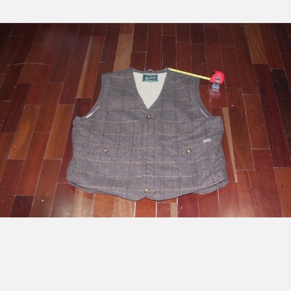 VTG Woolrich Wool Herringbone Check Brown Men's Vest Sherpa Lined Sz XL Grandpa - Picture 16 of 16